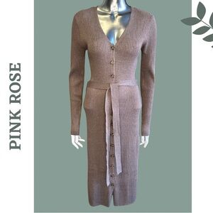 🛍️3/$40 Pink Rose Women's Knit Dress Button
Front  Tie Waist Brown
Large
